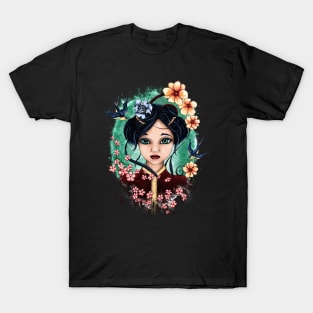 Bright geisha girl portrait, spring illustration T-Shirt